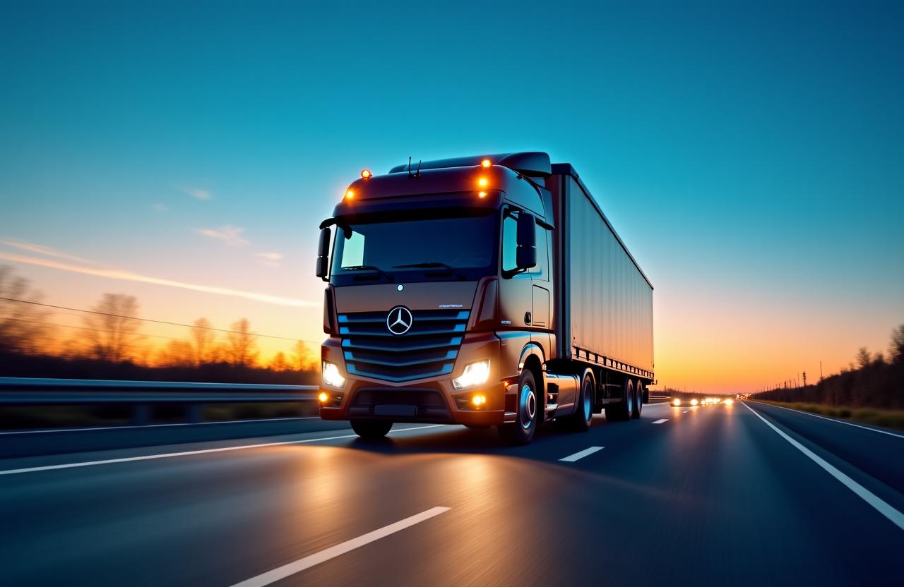 Delivery truck on a Georgia highway at dusk