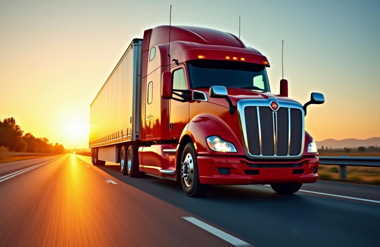Heavy-duty cargo transportation at sunset