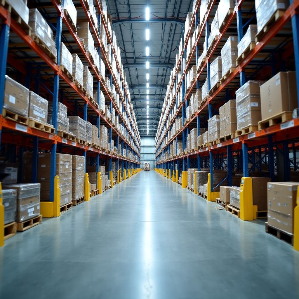 Warehouse interior with high racks